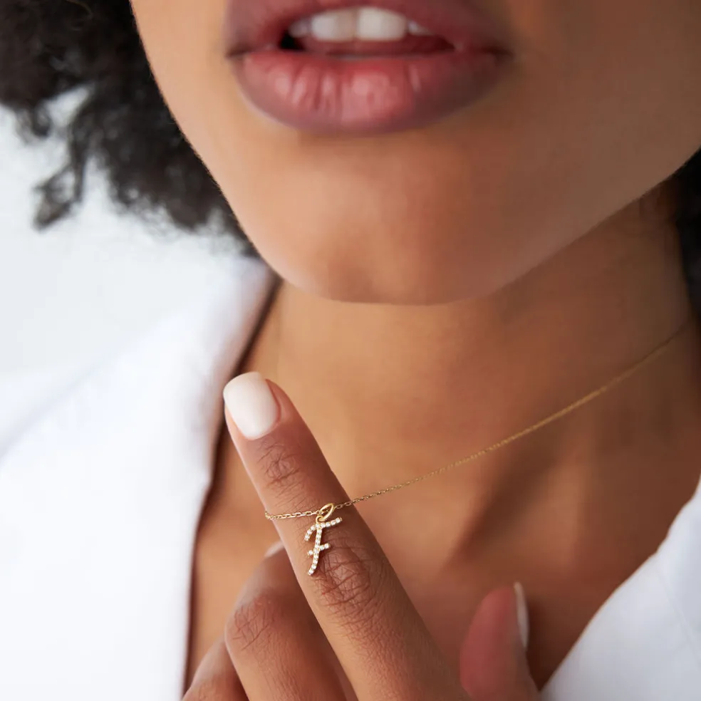 14k Diamond Script Initial Necklace