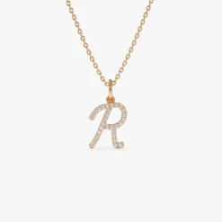 14k Diamond Script Initial Necklace
