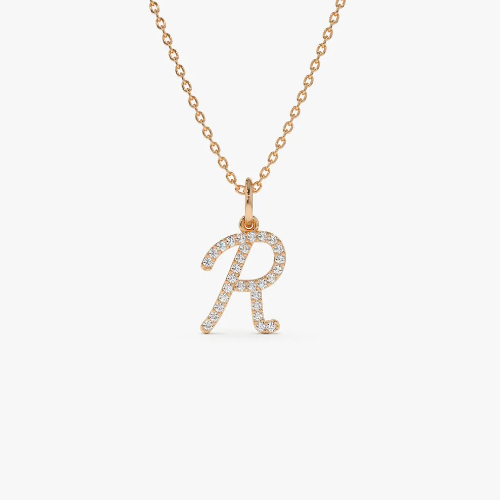 14k Diamond Script Initial Necklace