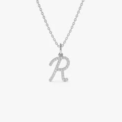 14k Diamond Script Initial Necklace