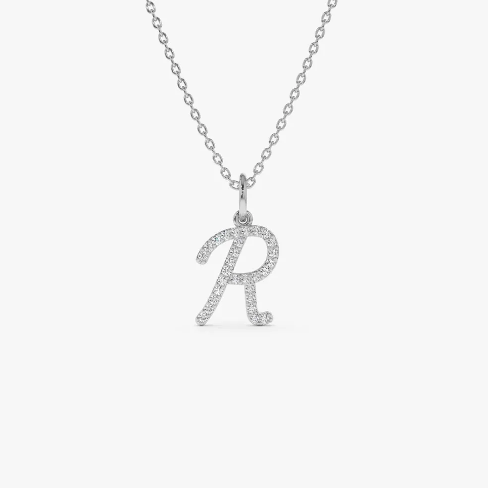 14k Diamond Script Initial Necklace