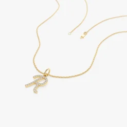 14k Diamond Script Initial Necklace