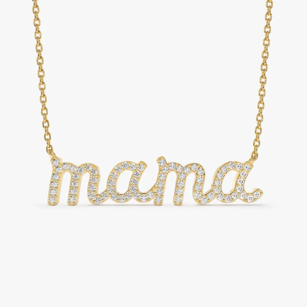 14k Diamond Script Mama Necklace
