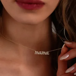 14k Diamond Script Mama Necklace