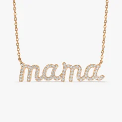 14k Diamond Script Mama Necklace