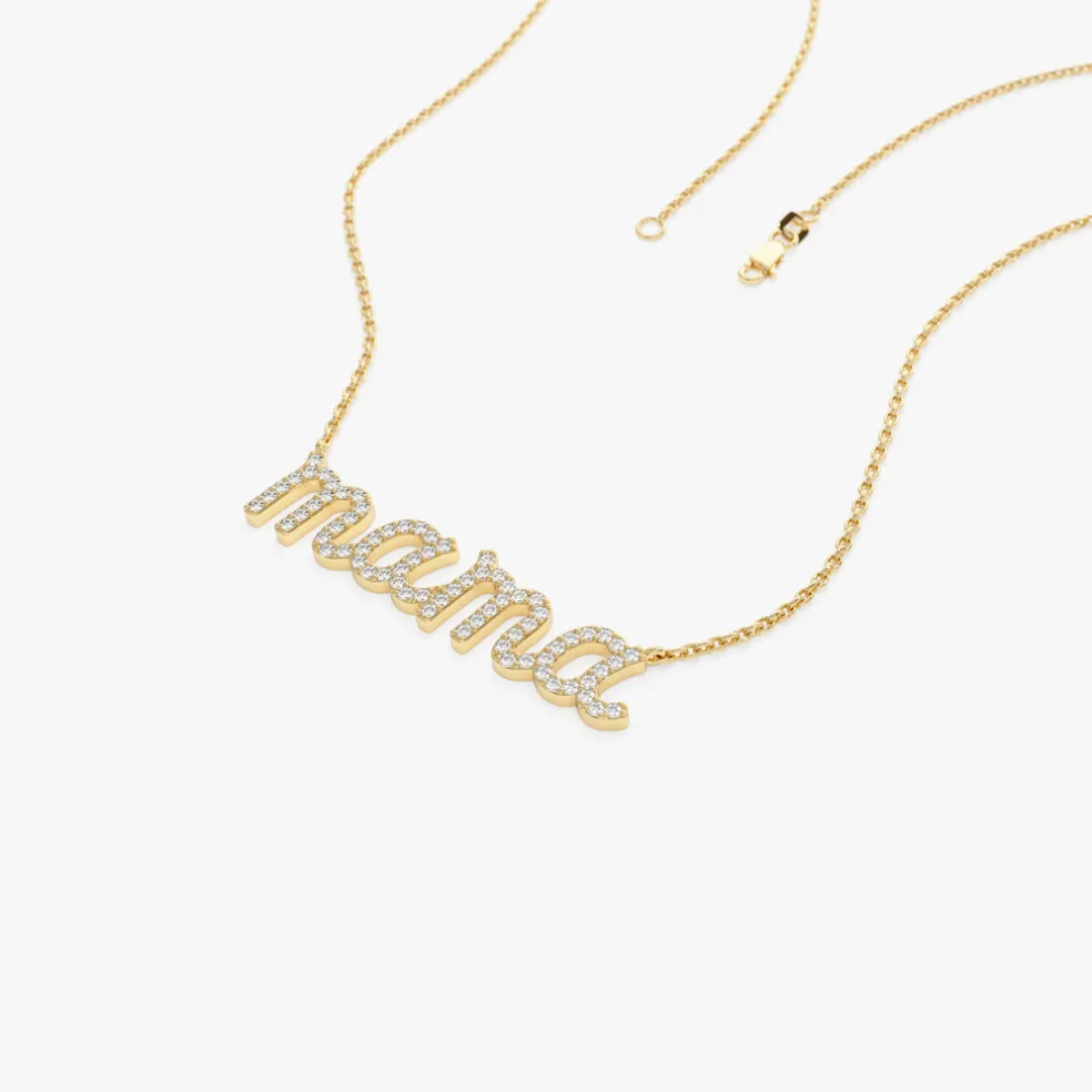 14k Diamond Script Mama Necklace