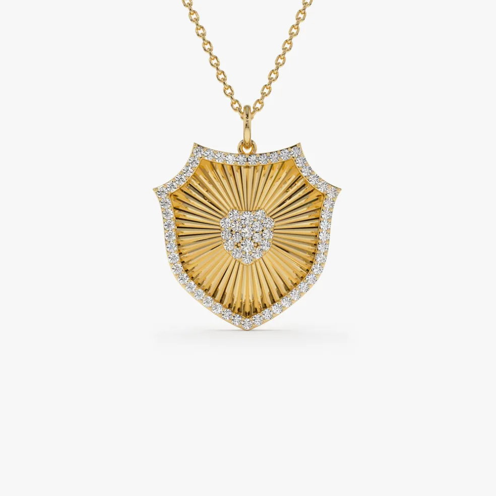 14k Diamond Shield Medallion Pendant
