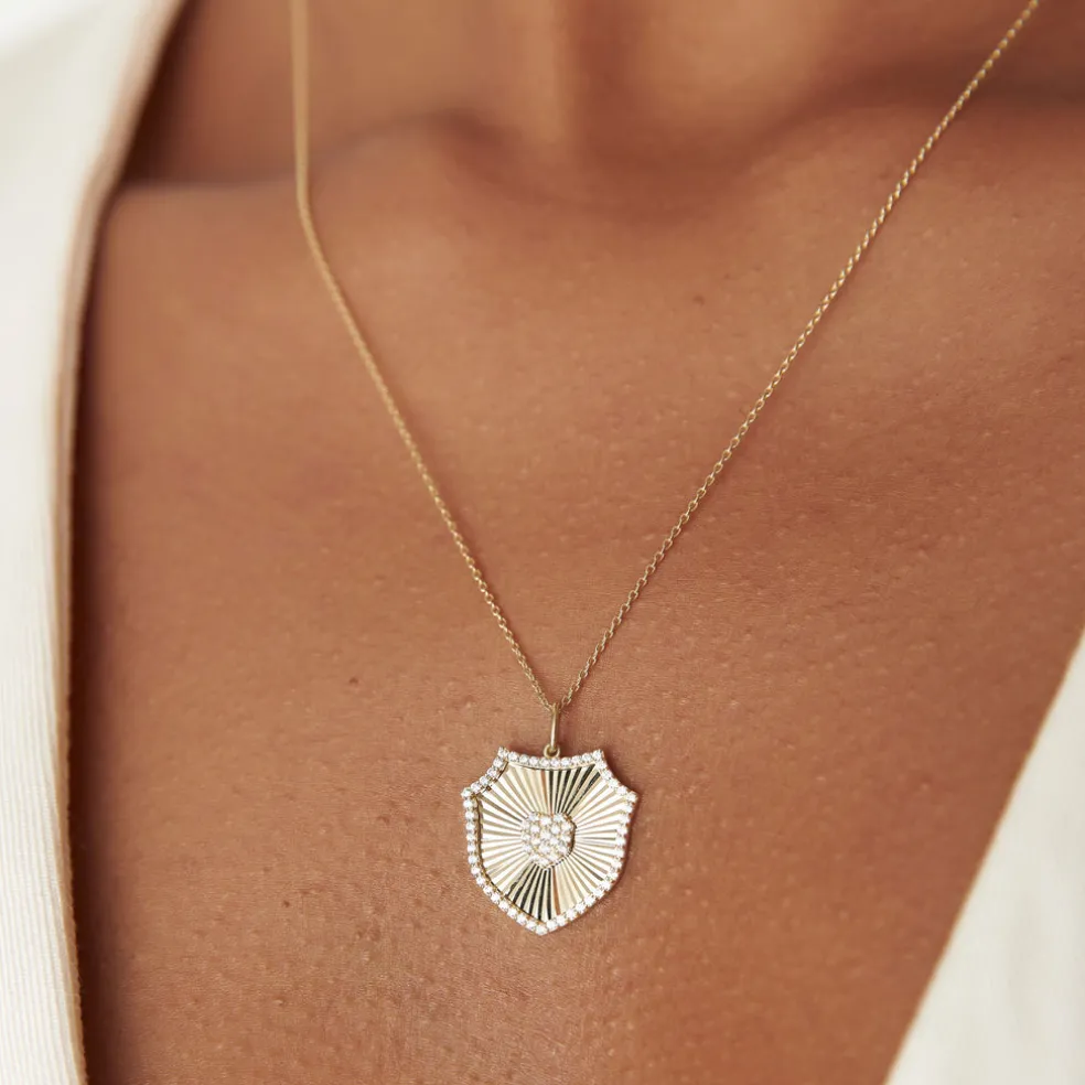 14k Diamond Shield Medallion Pendant