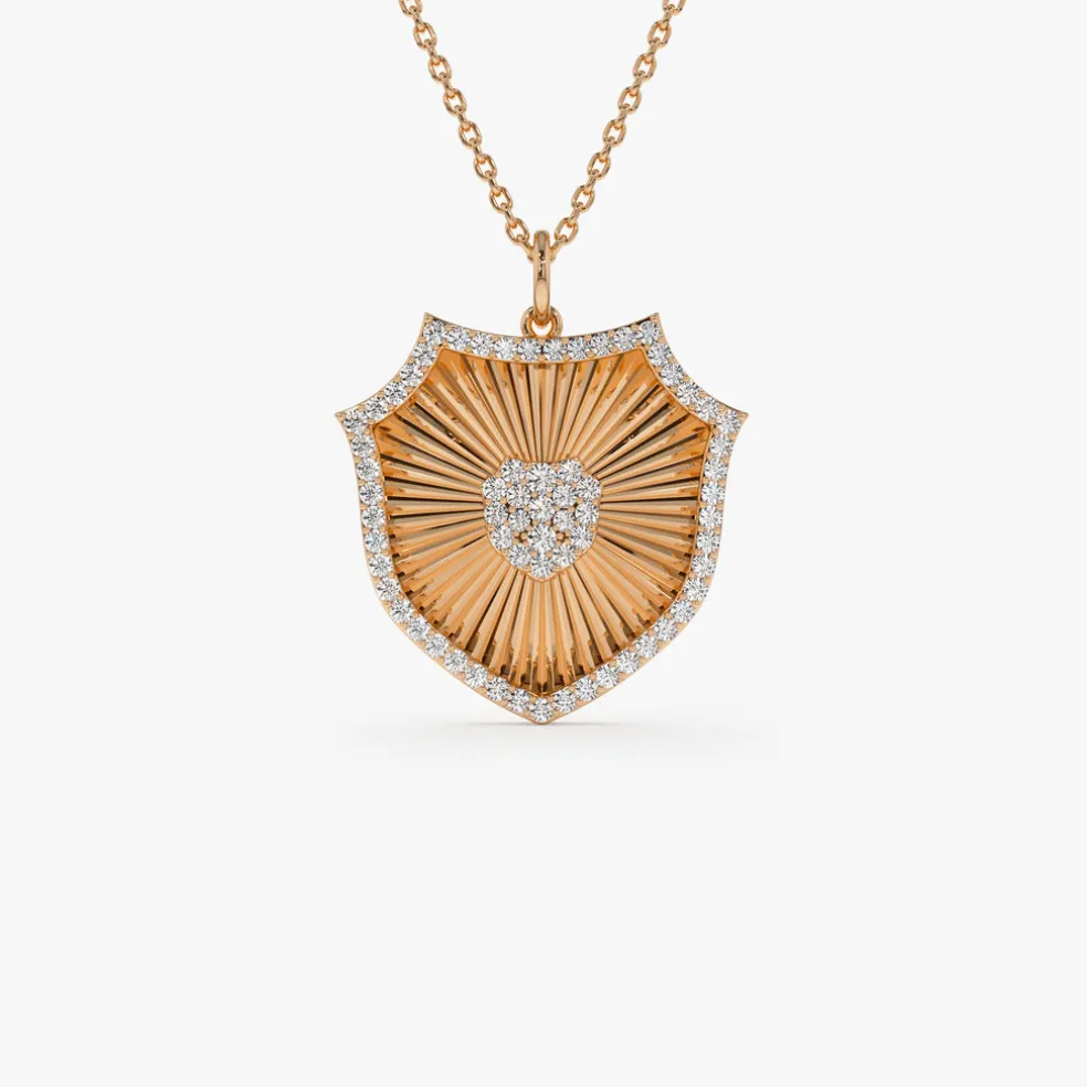 14k Diamond Shield Medallion Pendant