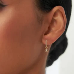 14k Diamond Spiked Star Hoop Charm