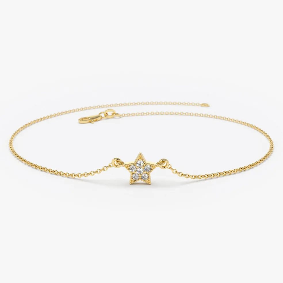 14k Diamond Star Charm Bracelet