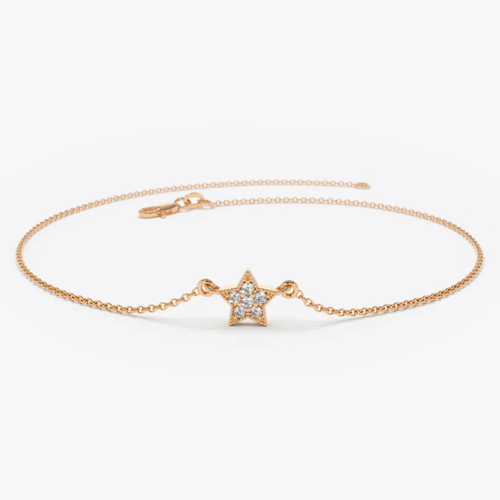 14k Diamond Star Charm Bracelet