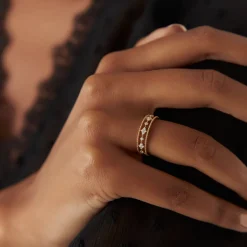 14k Diamond Statement Ring with Beaded Band