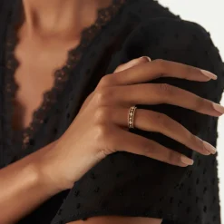 14k Diamond Statement Ring with Beaded Band