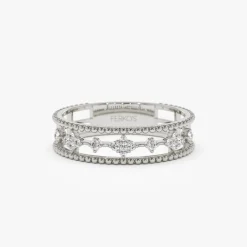 14k Diamond Statement Ring with Beaded Band
