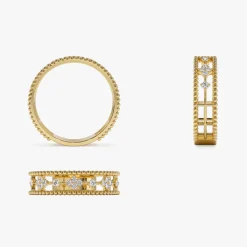 14k Diamond Statement Ring with Beaded Band