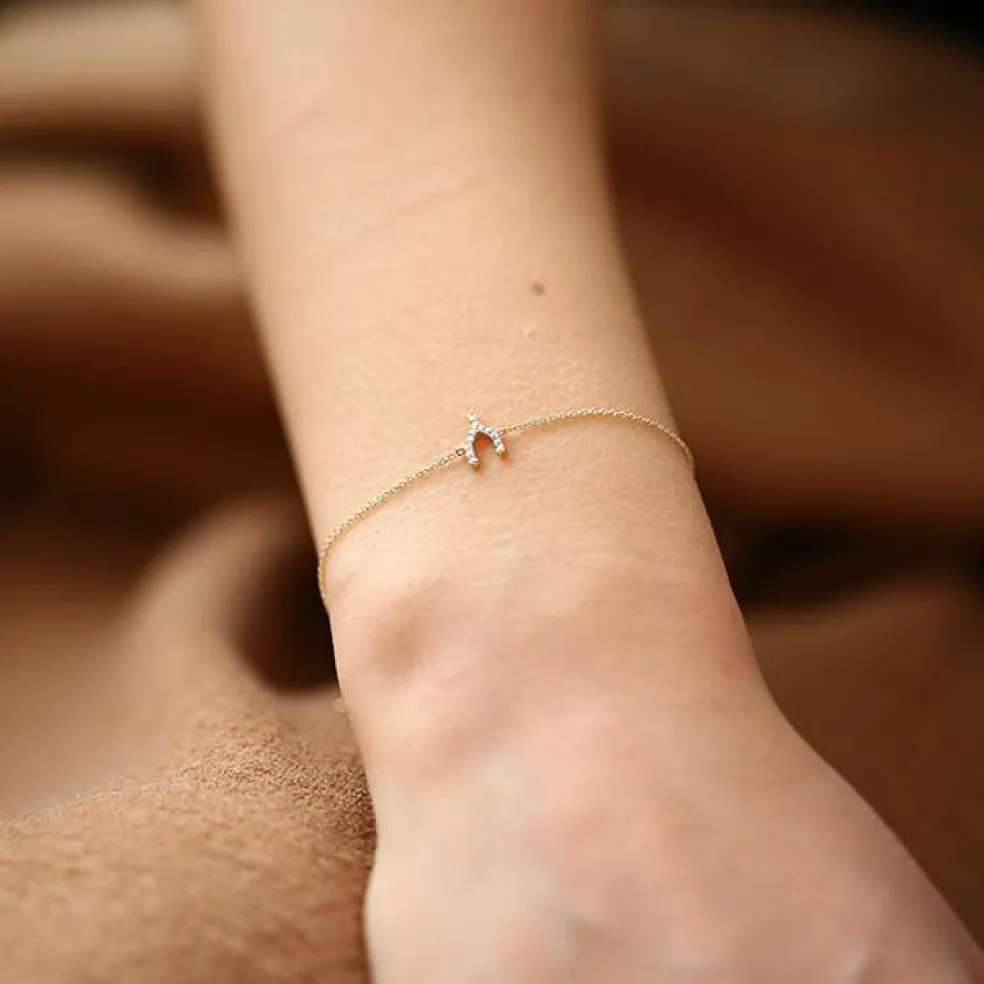 14K Diamond Wishbone Charm Bracelet