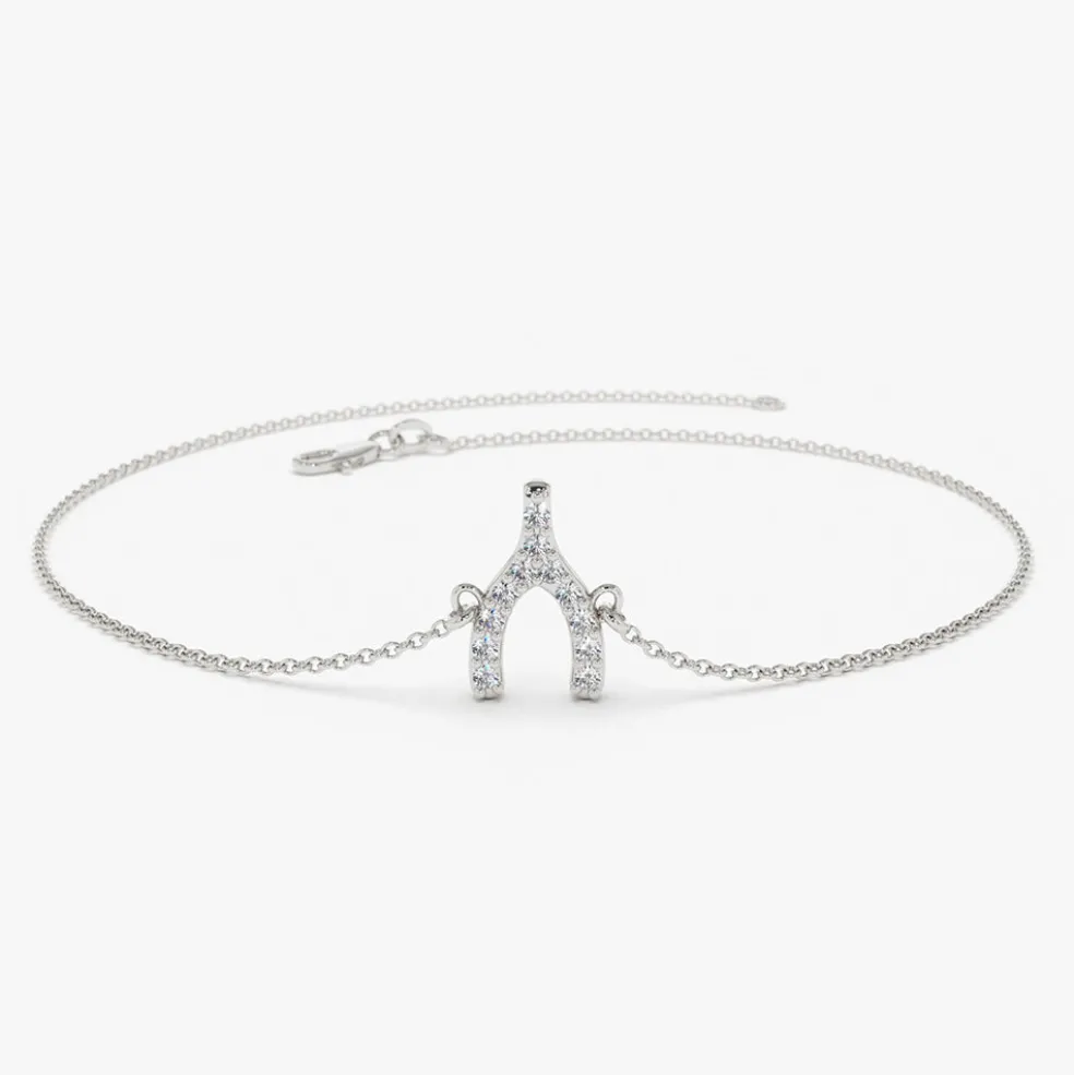 14K Diamond Wishbone Charm Bracelet