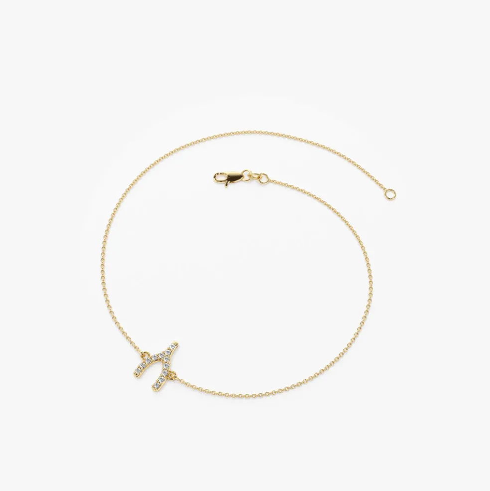 14K Diamond Wishbone Charm Bracelet