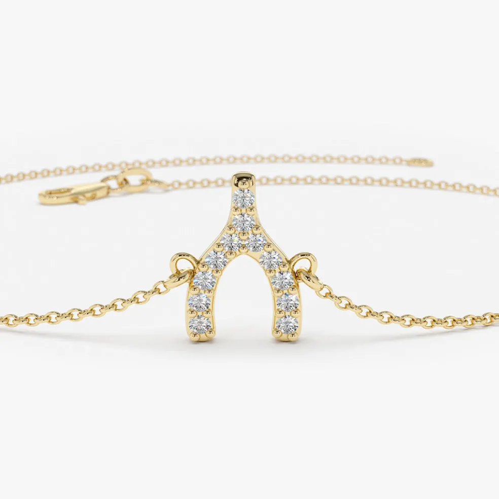 14K Diamond Wishbone Charm Bracelet