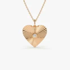 14K Diamond-Cut Heart Shape Disc Ray Pendant