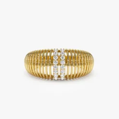 14K Diamond-Encrusted Ribbed Dome Statement Ring