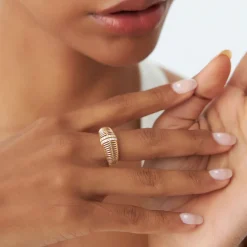 14K Diamond-Encrusted Ribbed Dome Statement Ring