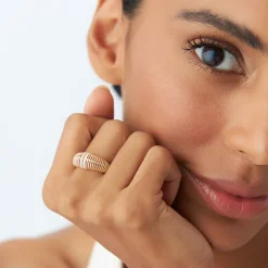 14K Diamond-Encrusted Ribbed Dome Statement Ring