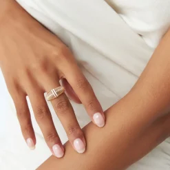 14K Diamond-Encrusted Ribbed Dome Statement Ring