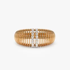 14K Diamond-Encrusted Ribbed Dome Statement Ring