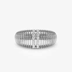 14K Diamond-Encrusted Ribbed Dome Statement Ring
