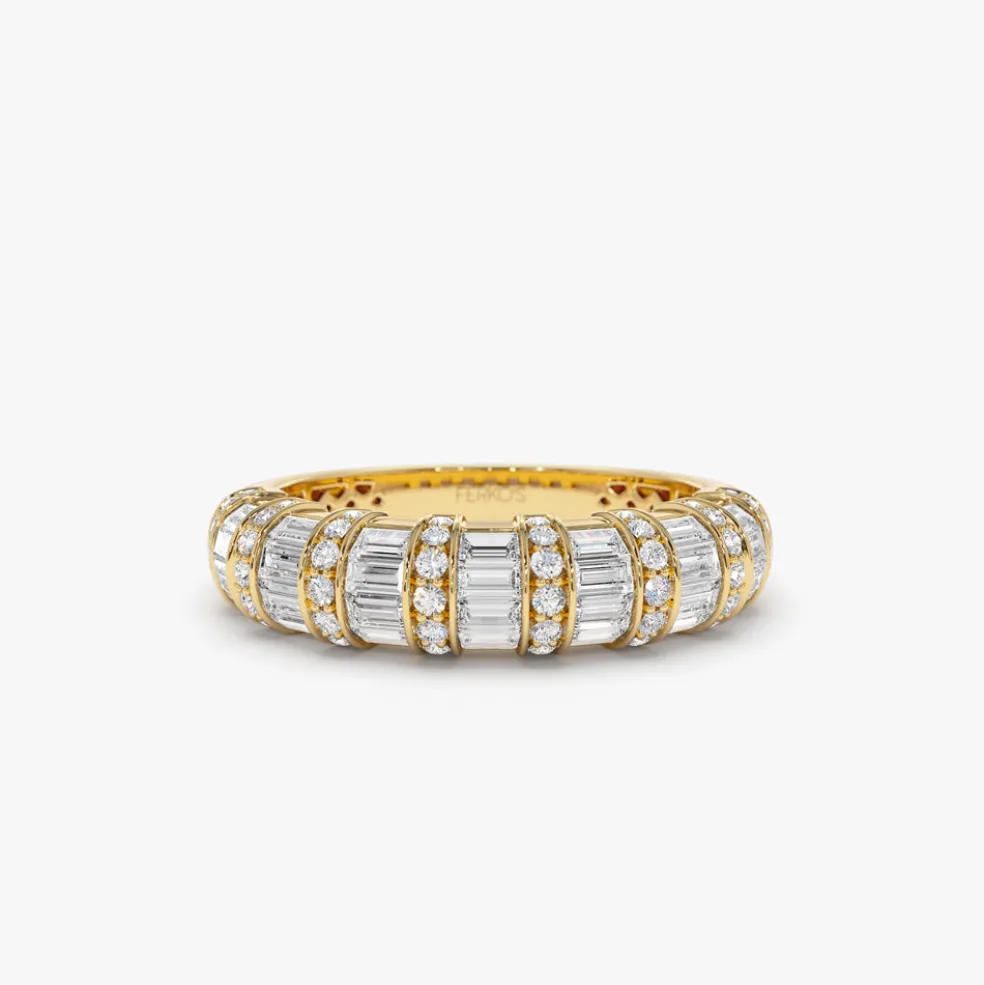 14k Dome Baguette Diamond Women's Anniversary Ring