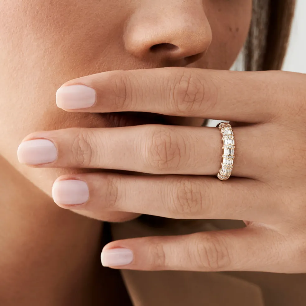 14k Dome Baguette Diamond Women's Anniversary Ring