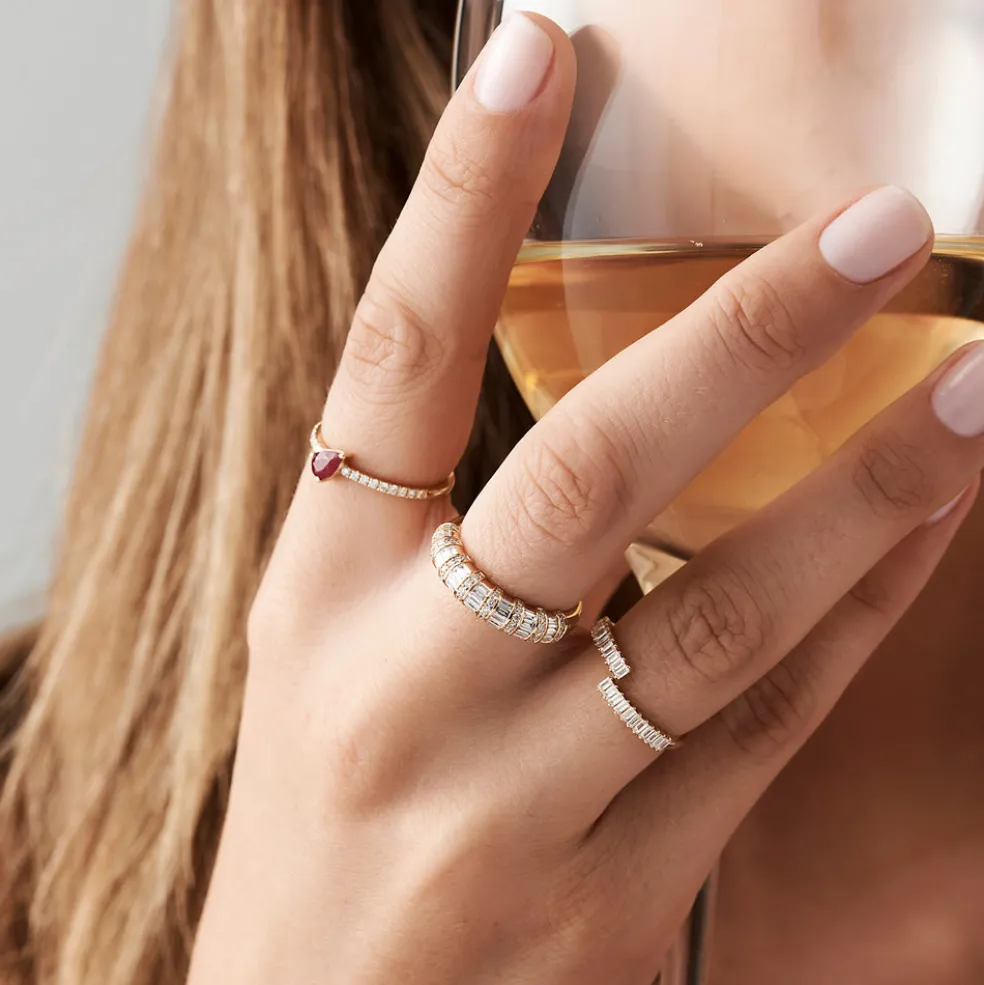 14k Dome Baguette Diamond Women's Anniversary Ring