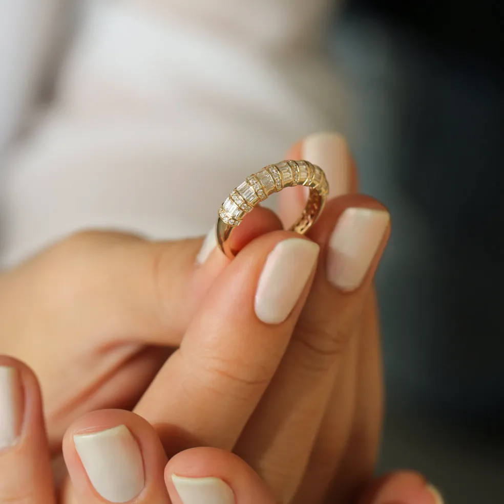 14k Dome Baguette Diamond Women's Anniversary Ring