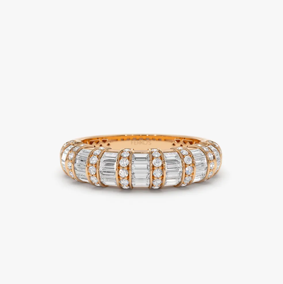 14k Dome Baguette Diamond Women's Anniversary Ring