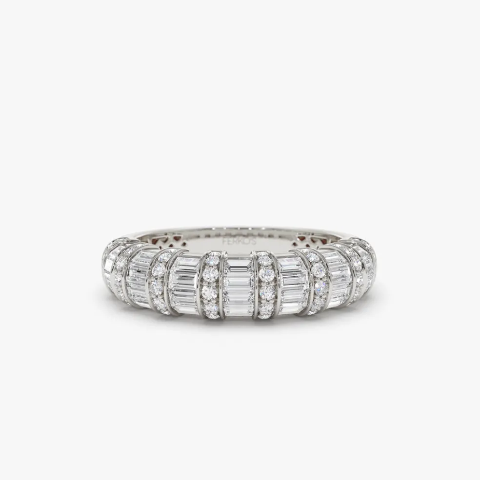 14k Dome Baguette Diamond Women's Anniversary Ring