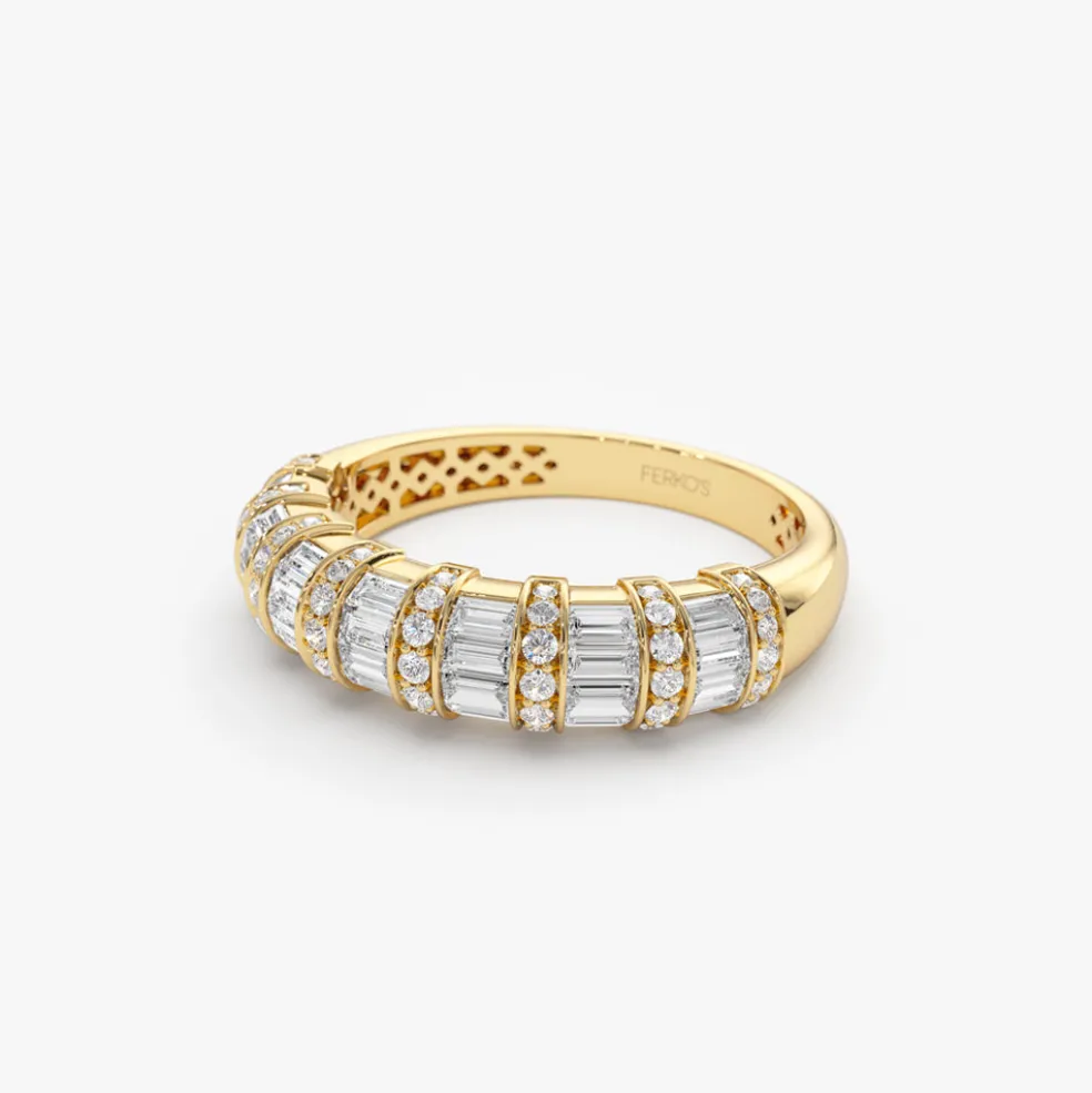 14k Dome Baguette Diamond Women's Anniversary Ring