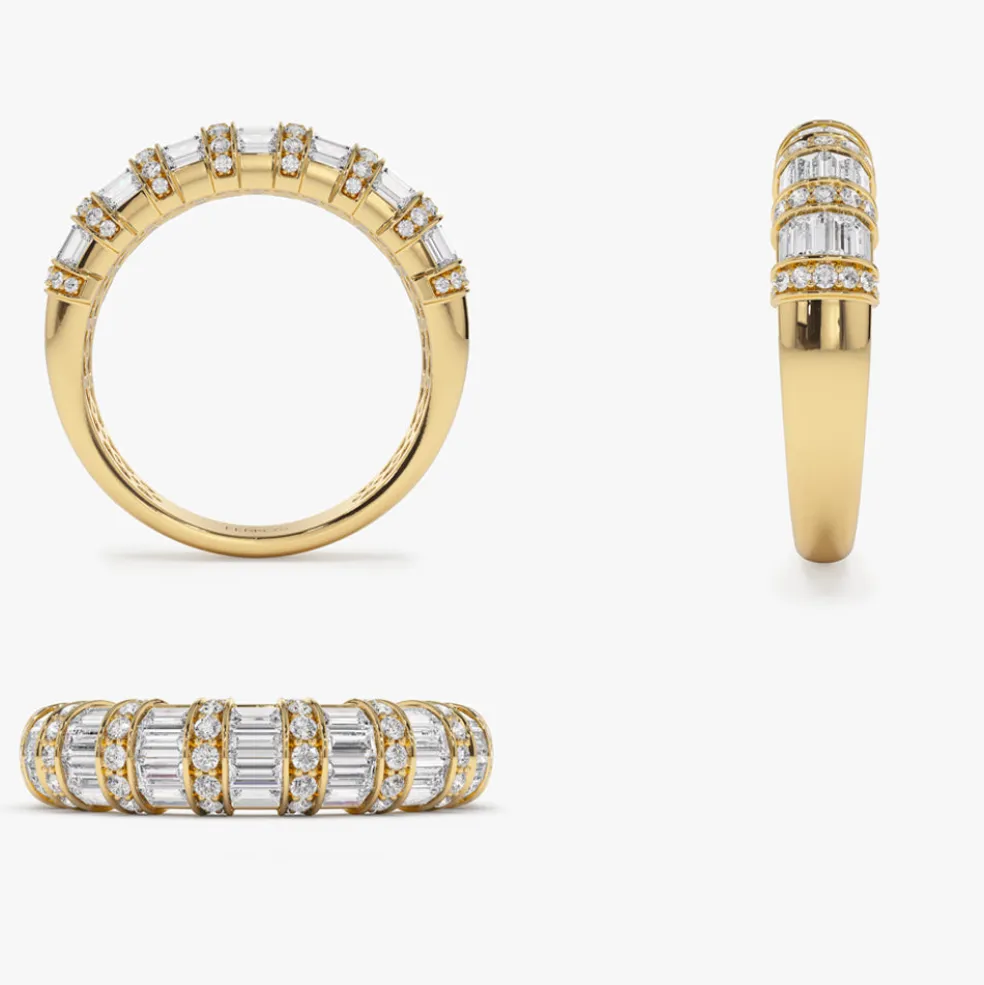 14k Dome Baguette Diamond Women's Anniversary Ring