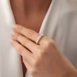 14k Dome Baguette Diamond Women's Anniversary Ring