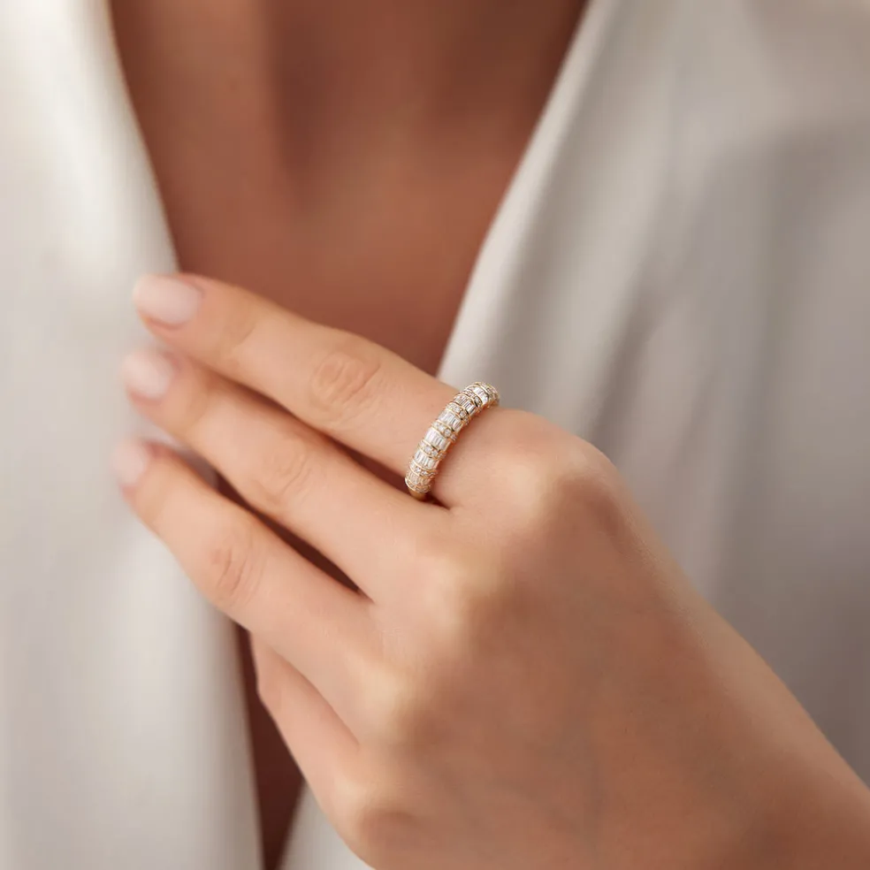 14k Dome Baguette Diamond Women's Anniversary Ring