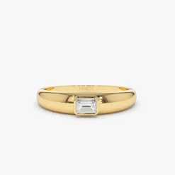 14k Dome Bezel Setting Emerald Cut Diamond Solitaire Ring