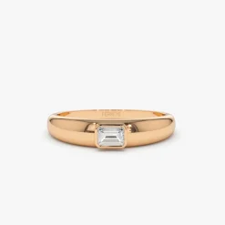 14k Dome Bezel Setting Emerald Cut Diamond Solitaire Ring