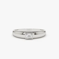 14k Dome Bezel Setting Emerald Cut Diamond Solitaire Ring