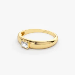 14k Dome Bezel Setting Emerald Cut Diamond Solitaire Ring