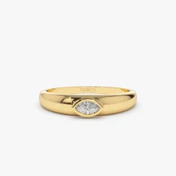 14k Dome Bezel Setting Marquise Diamond Solitaire Ring