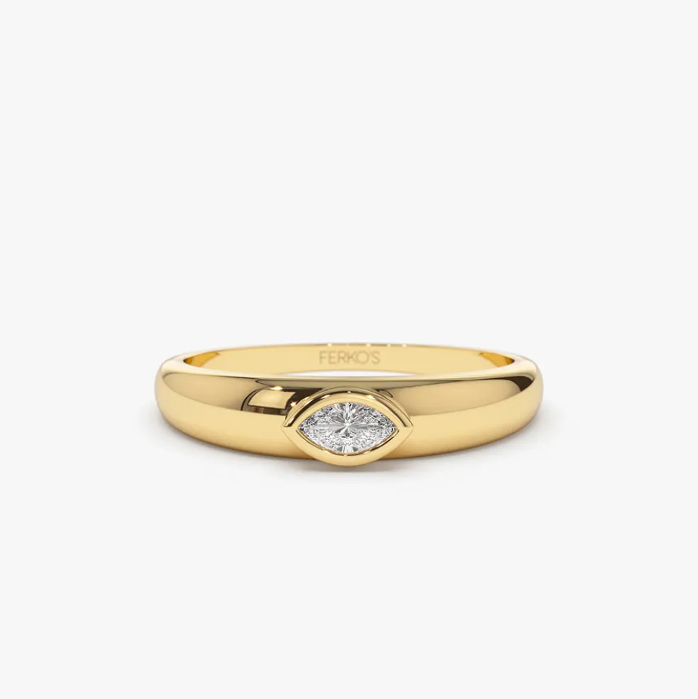 14k Dome Bezel Setting Marquise Diamond Solitaire Ring