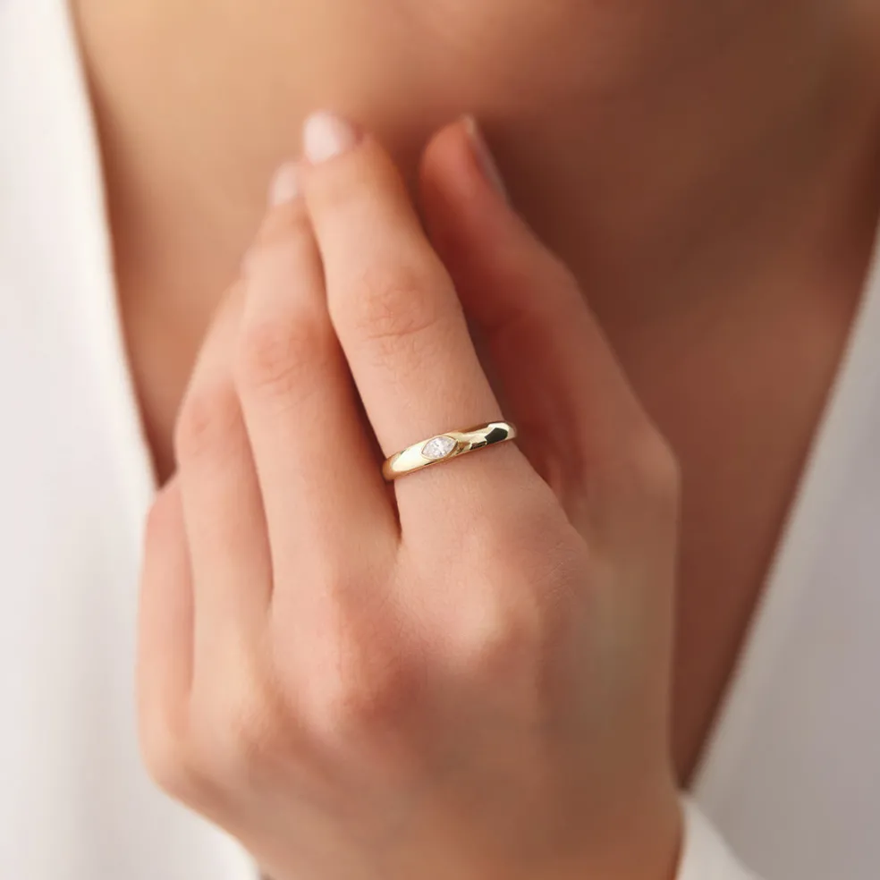 14k Dome Bezel Setting Marquise Diamond Solitaire Ring