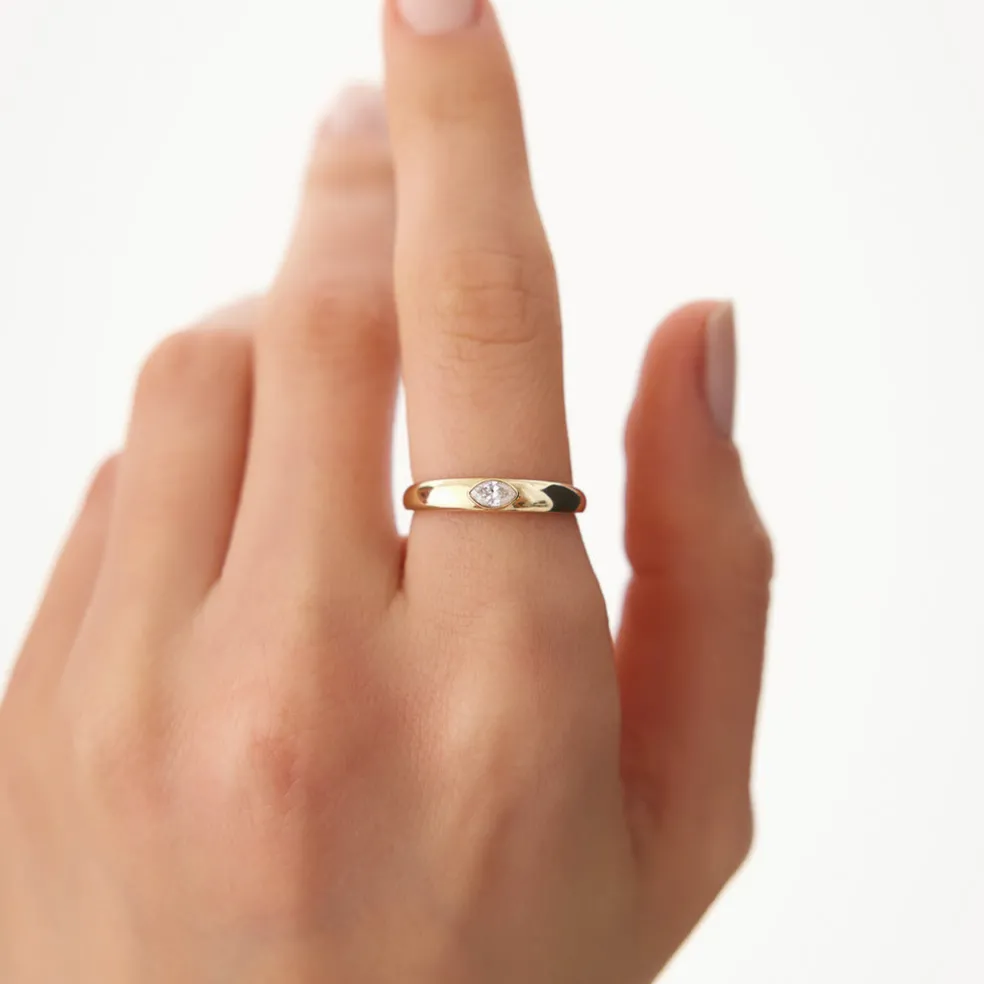 14k Dome Bezel Setting Marquise Diamond Solitaire Ring