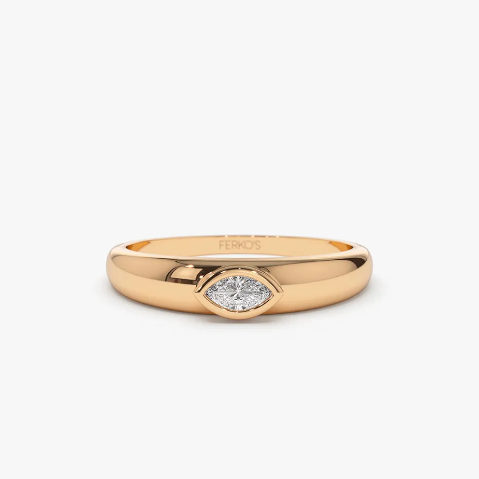 14k Dome Bezel Setting Marquise Diamond Solitaire Ring
